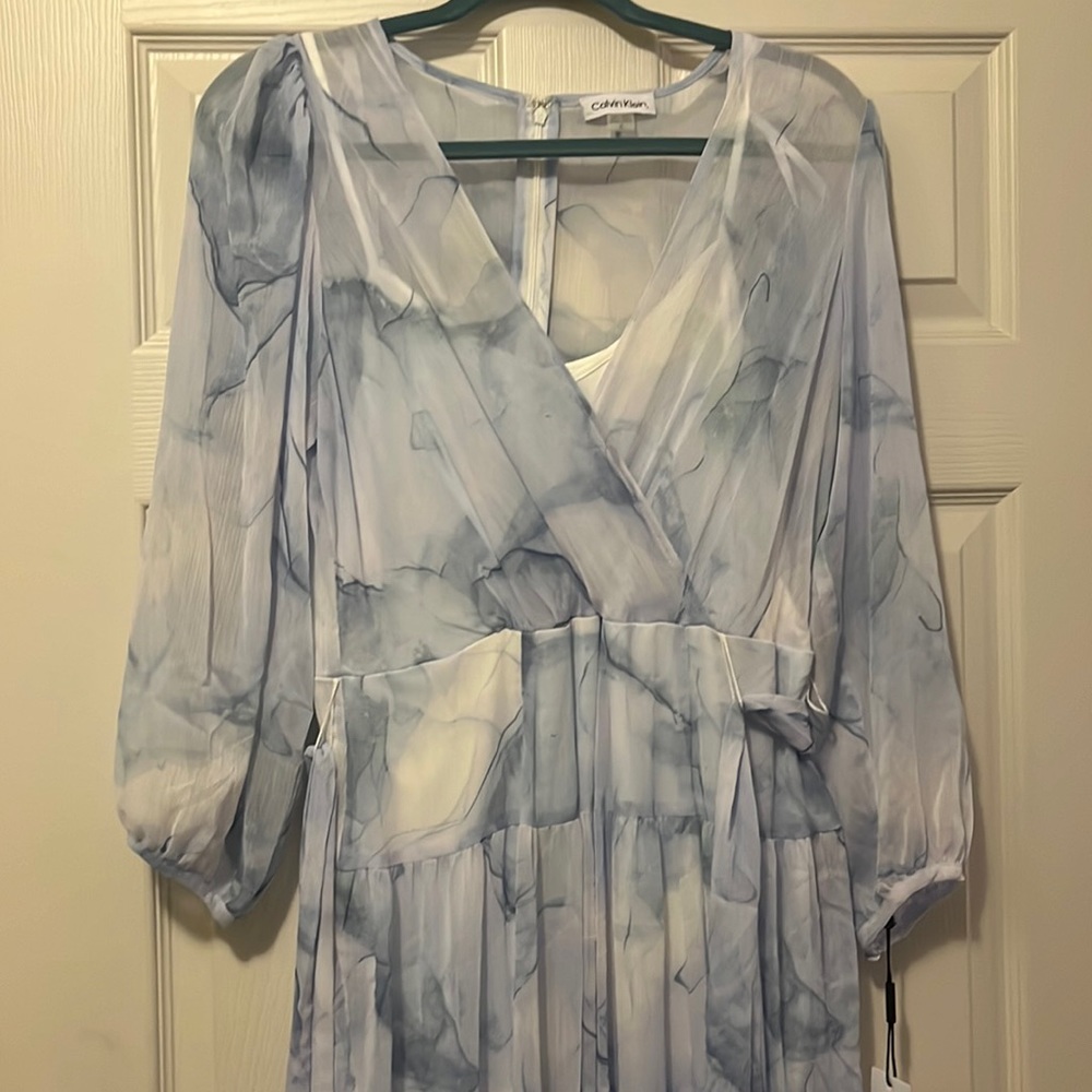 Long length dress Calvin Klein NWT baby blue/white sz 10